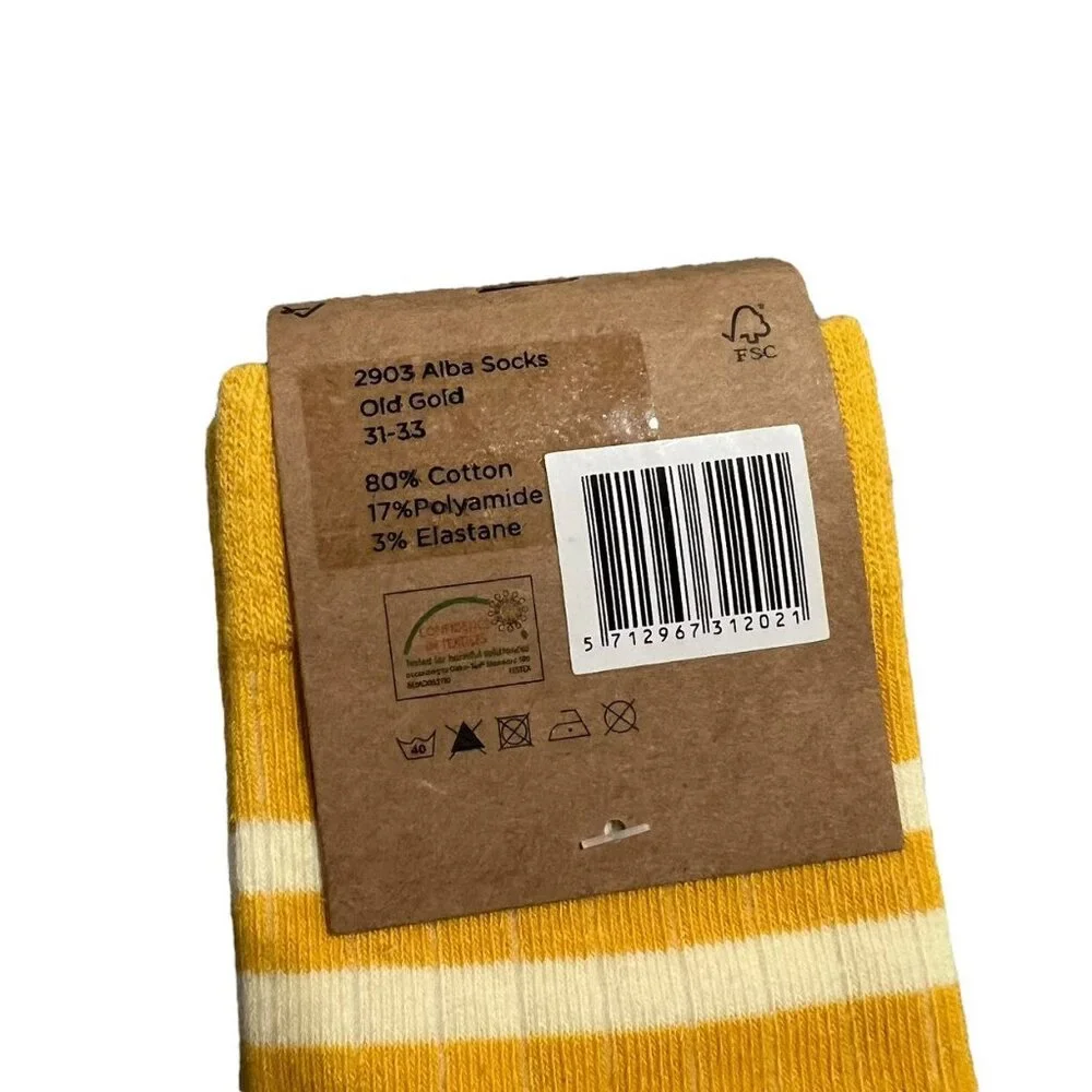 NEW Alba Of Denmark Sz 31-33 (13-2 US Shoe Size) Old Gold Stripe Knee Socks -